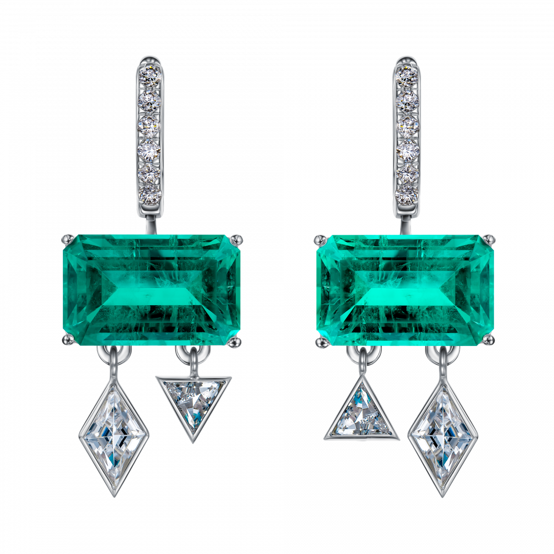 Изумрудная симфония: Изысканность и блеск в серьгах из белого золота